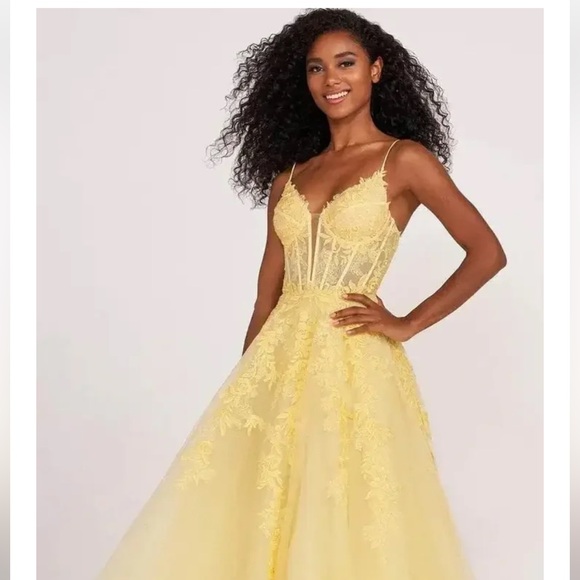 Ellie Wilde Yellow Lace Prom Dress